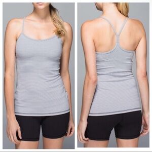 Lululemon Power Y Striped Tank Top Women's Size 10 Gray White Athletic Workout